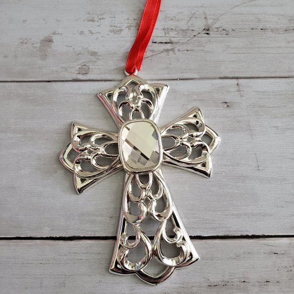 LENOX Bejeweled Cross Silverplate Ornament NEW - Picture 1 of 9